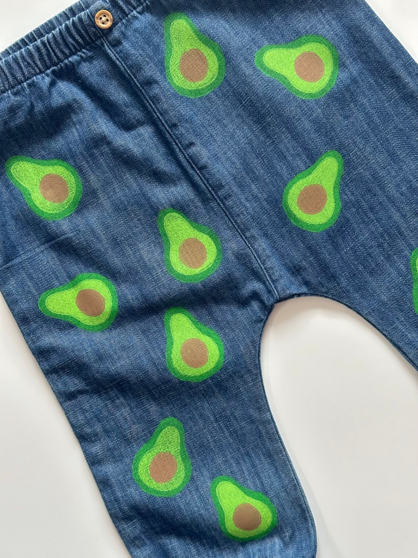 Avocado Print Chambray Cotton Trousers