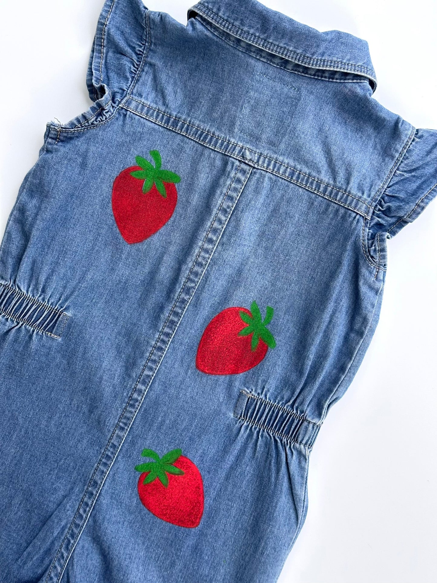 Strawberry Print Denim Boilersuit