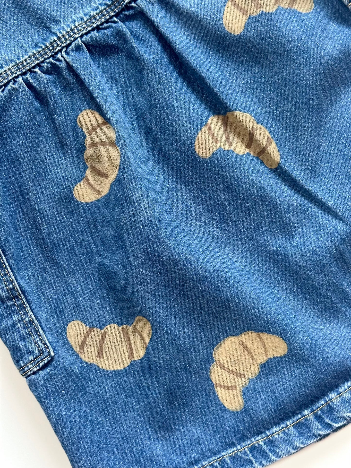 Croissant Print Denim Pinafore Dress