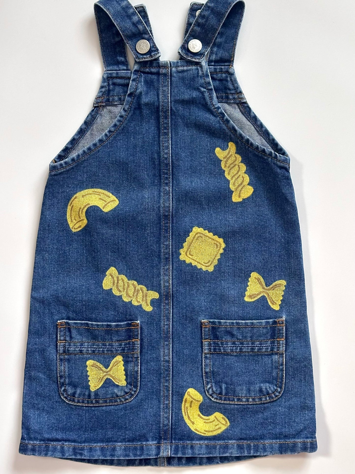 Pasta Print Denim Dungaree Dress