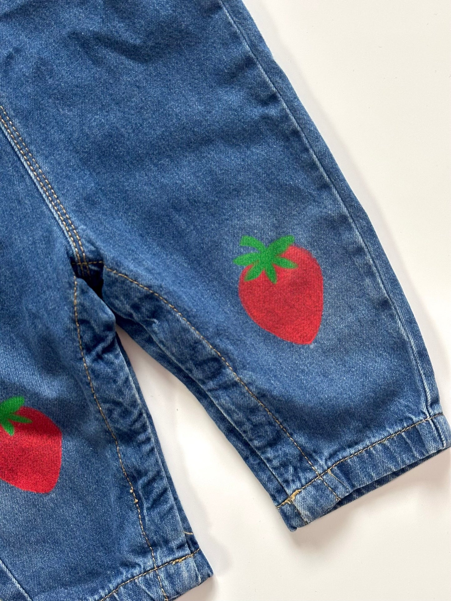 Strawberry Print Denim Dungarees