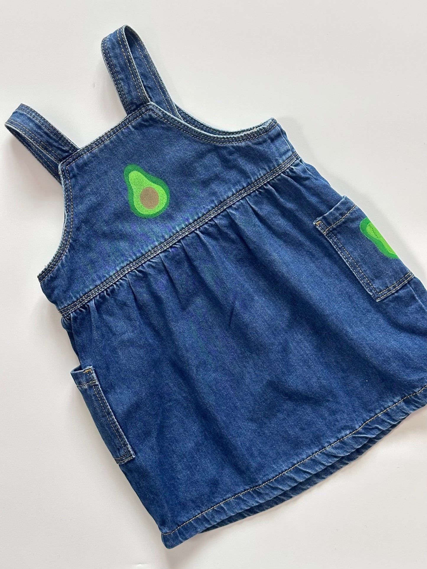 Avocado Print Denim Pinafore Dress