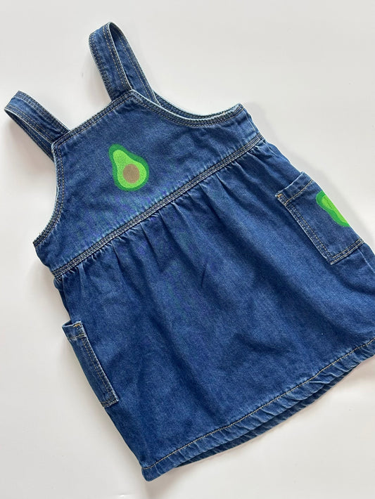 Avocado Print Denim Pinafore Dress