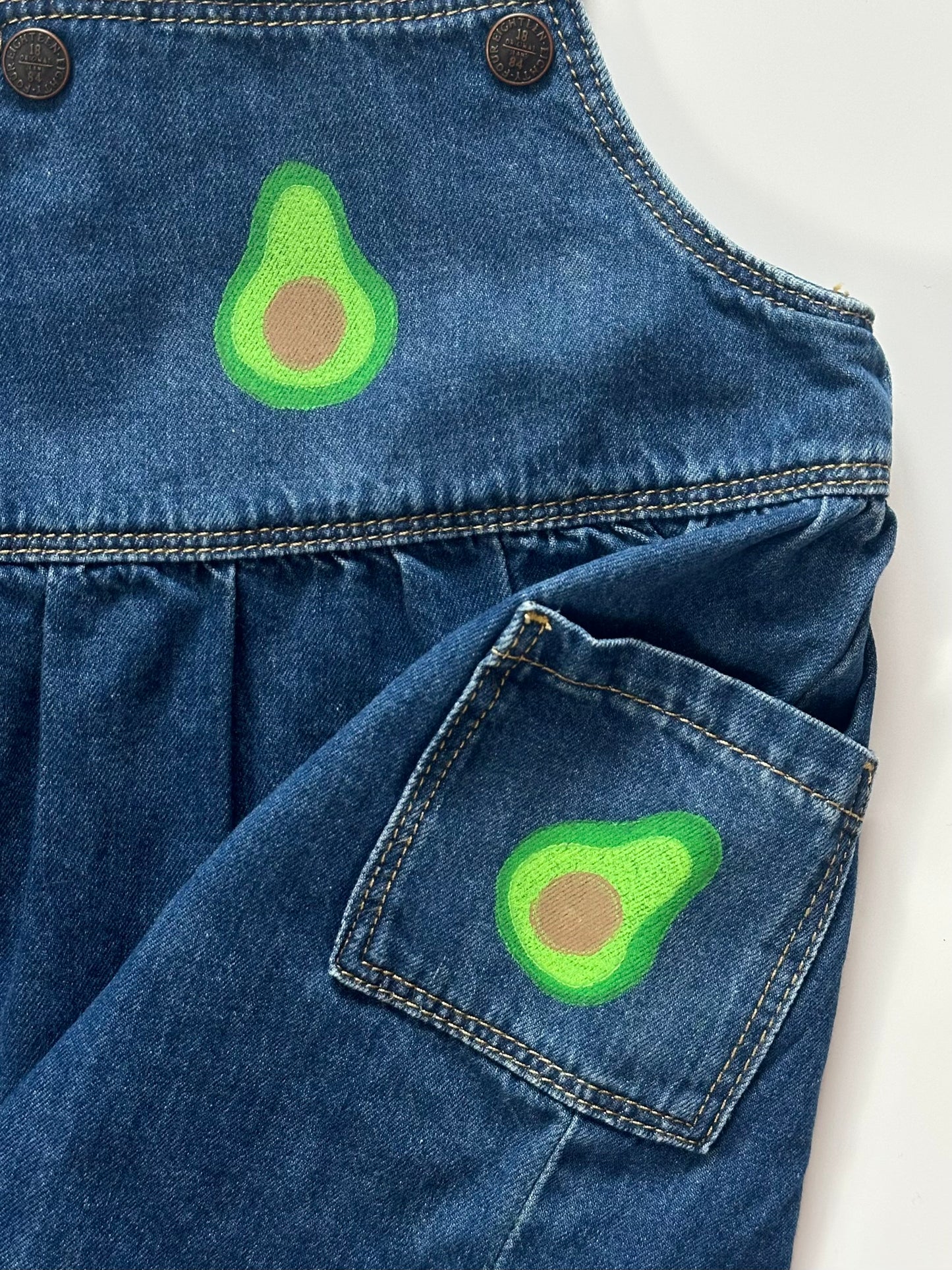 Avocado Print Denim Pinafore Dress