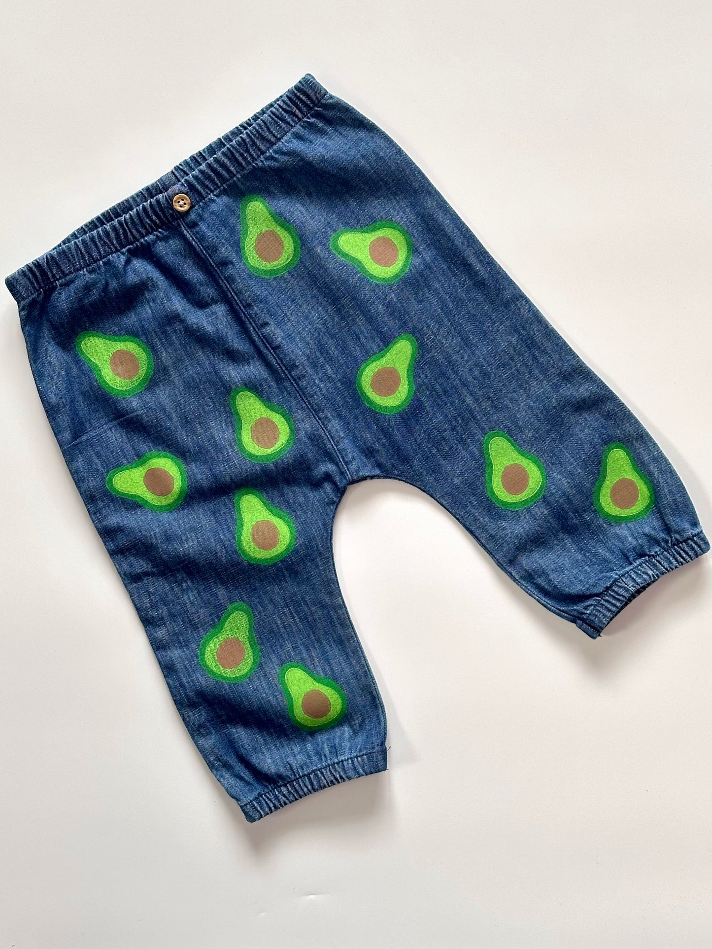 Avocado Print Chambray Cotton Trousers