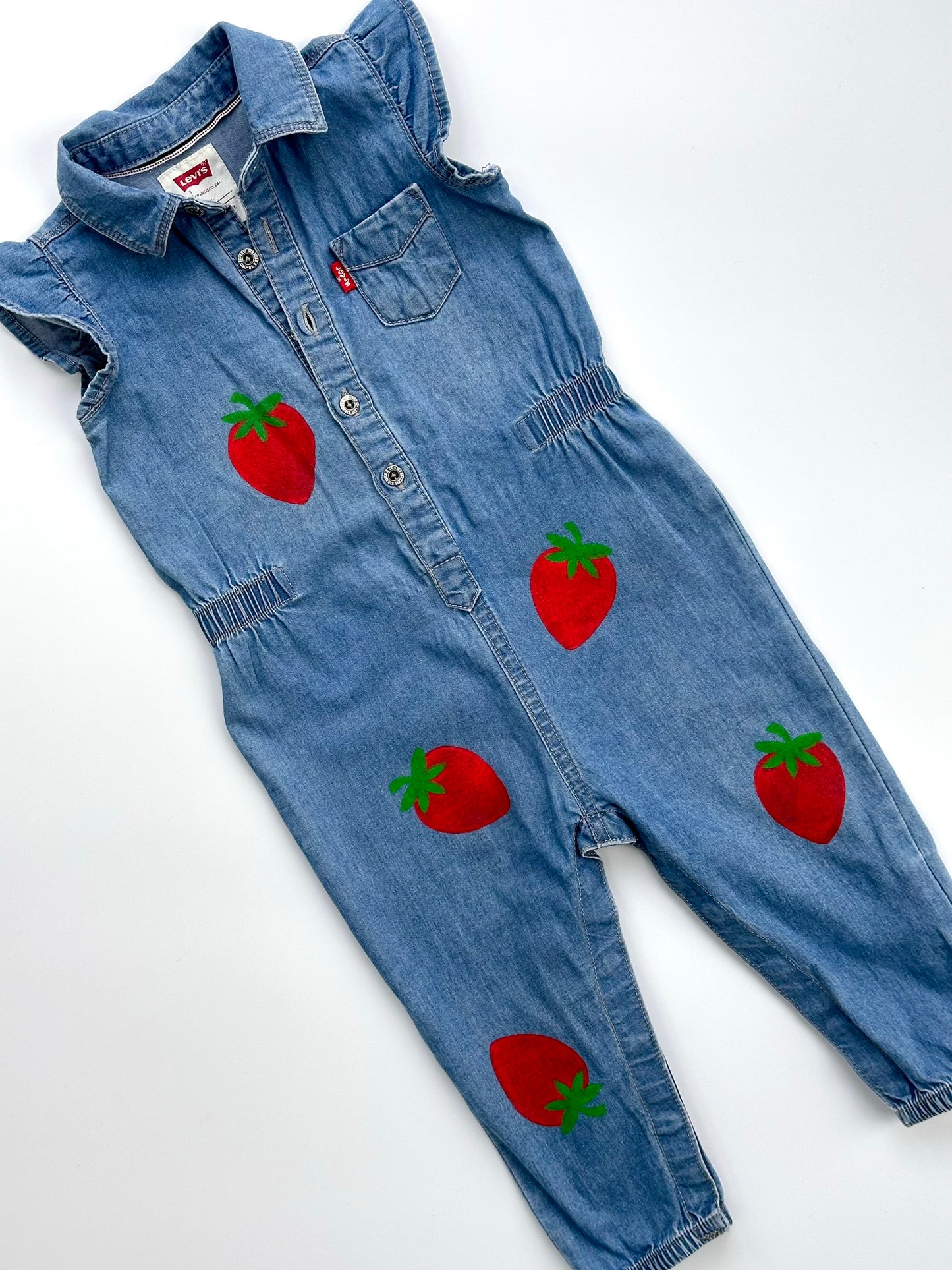 Strawberry Print Denim Boilersuit