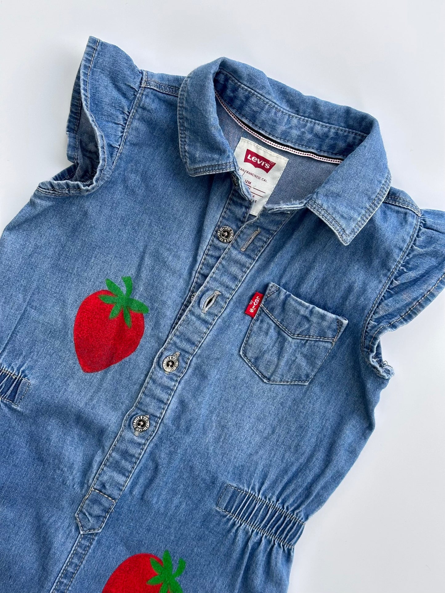 Strawberry Print Denim Boilersuit