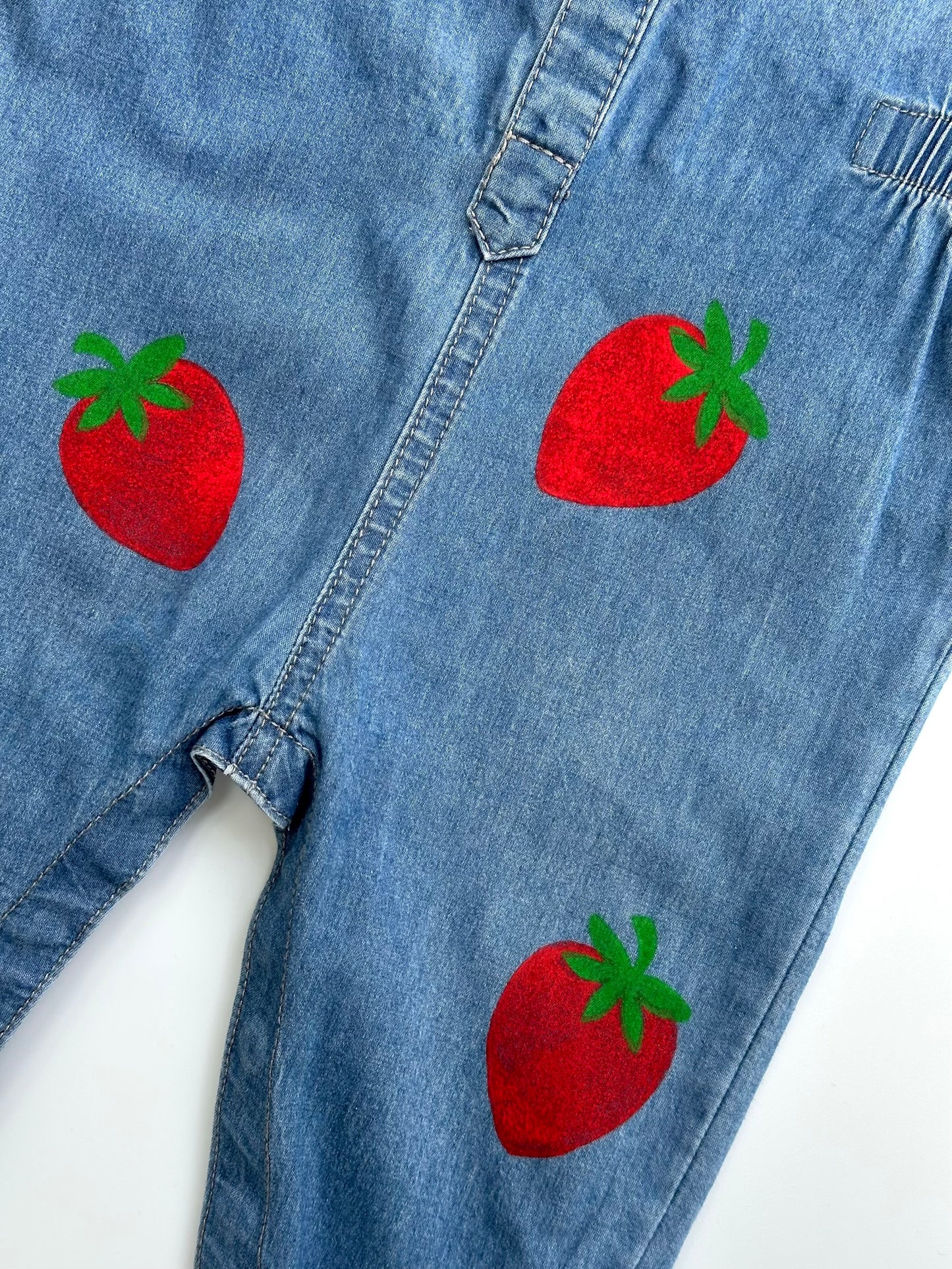 Strawberry Print Denim Boilersuit