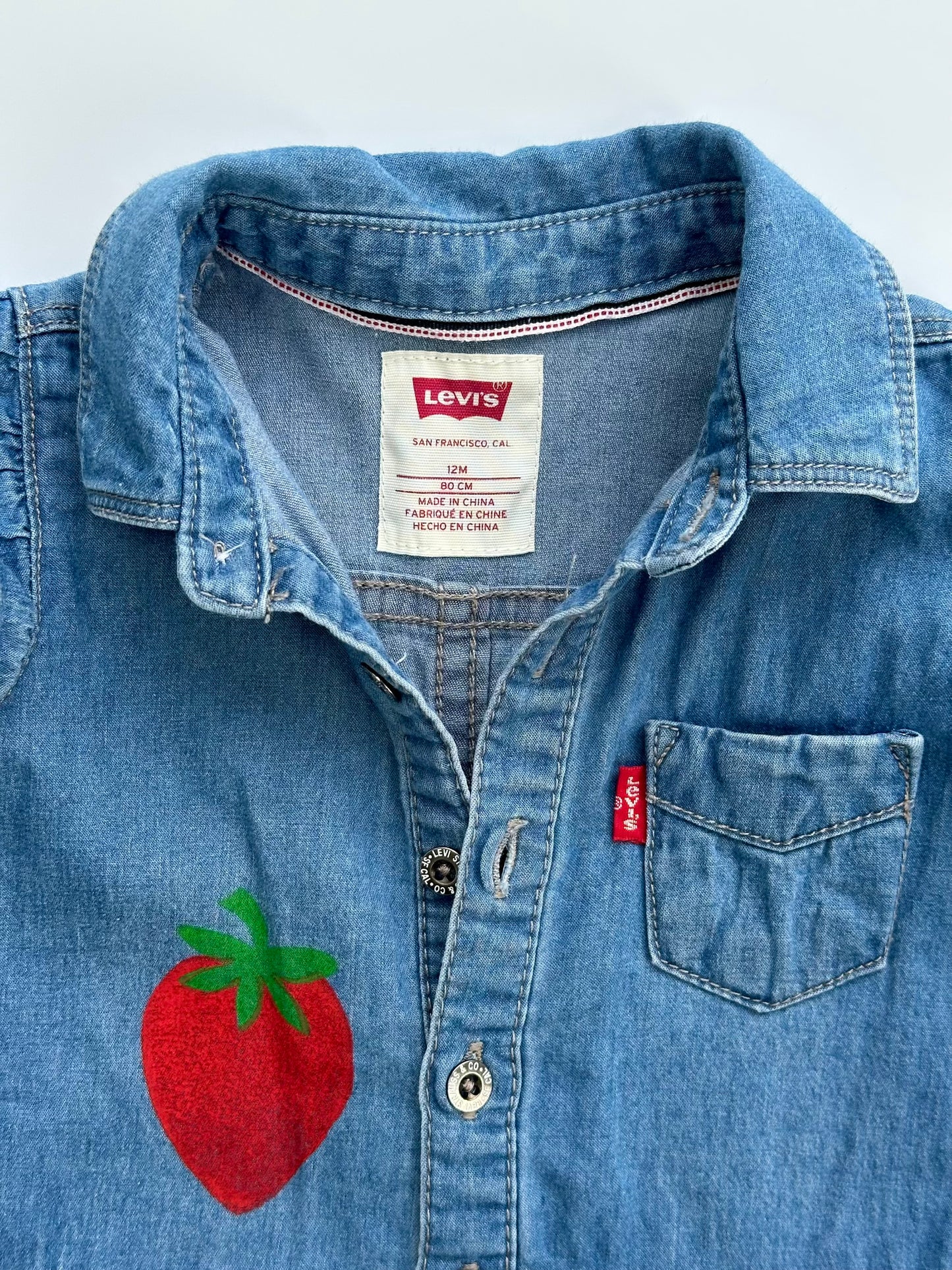 Strawberry Print Denim Boilersuit