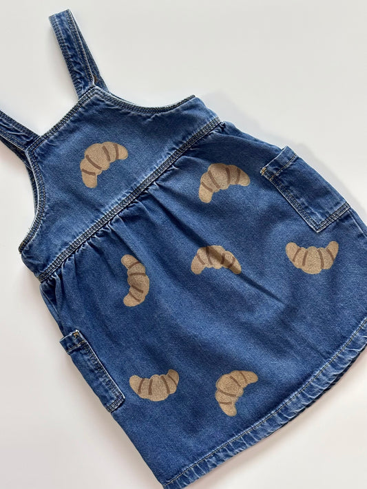 Croissant Print Denim Pinafore Dress