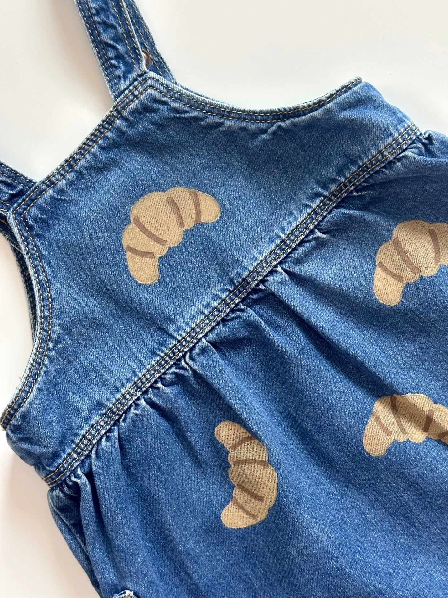 Croissant Print Denim Pinafore Dress