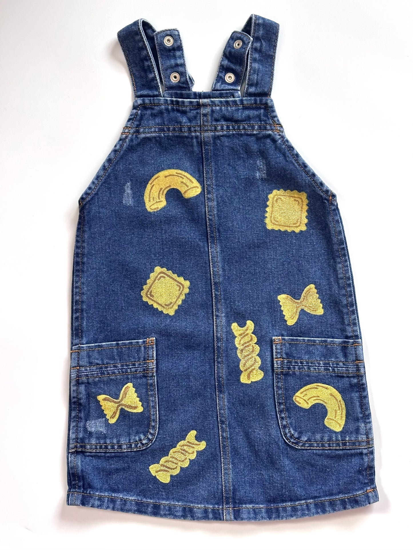 Pasta Print Denim Dungaree Dress