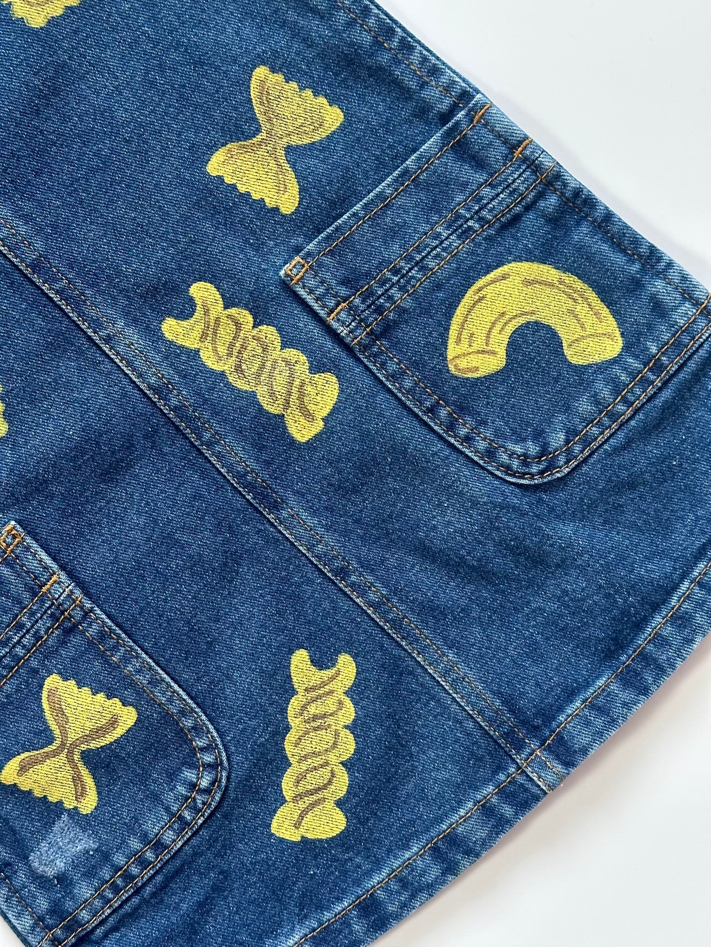 Pasta Print Denim Dungaree Dress