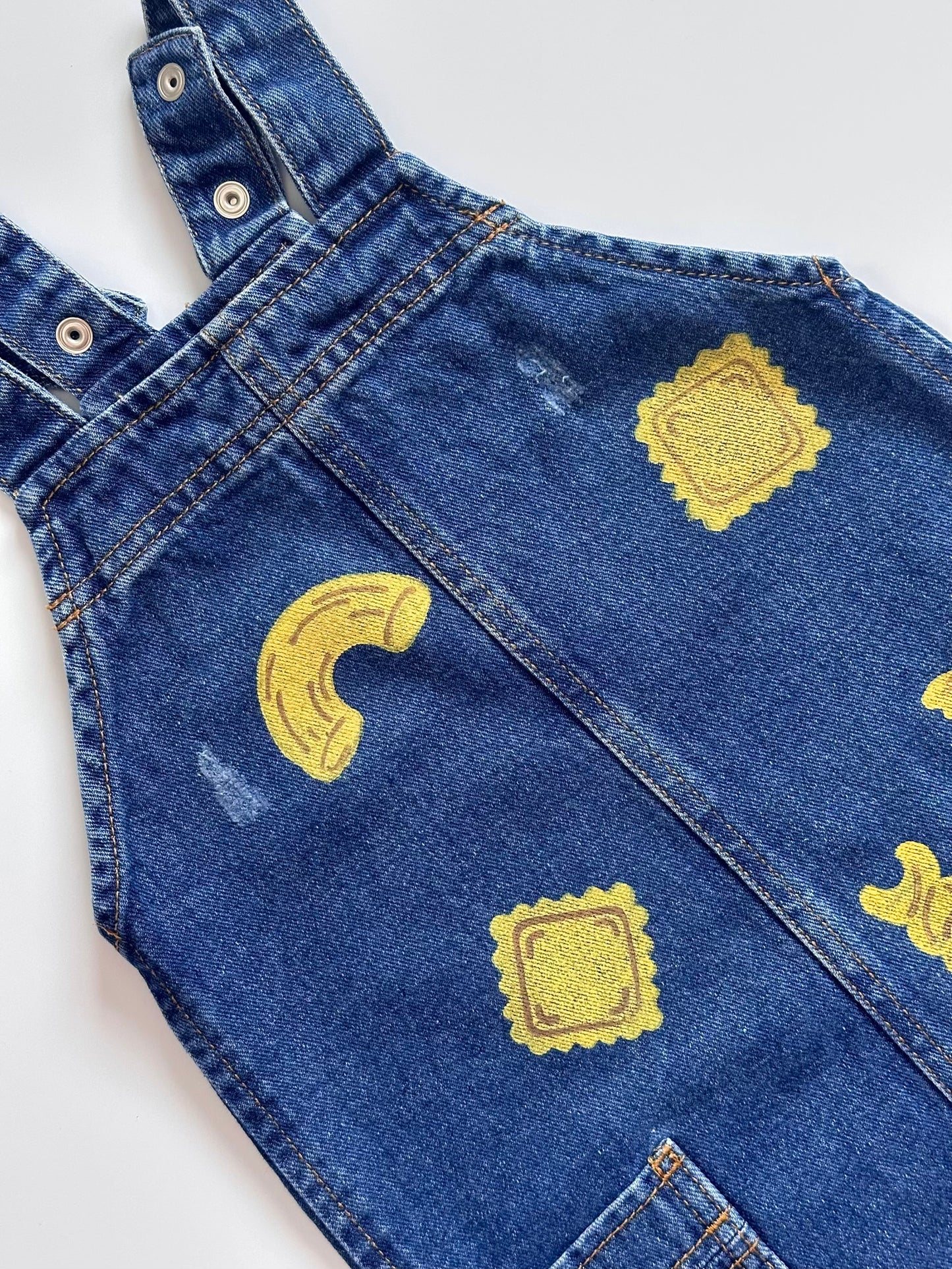 Pasta Print Denim Dungaree Dress