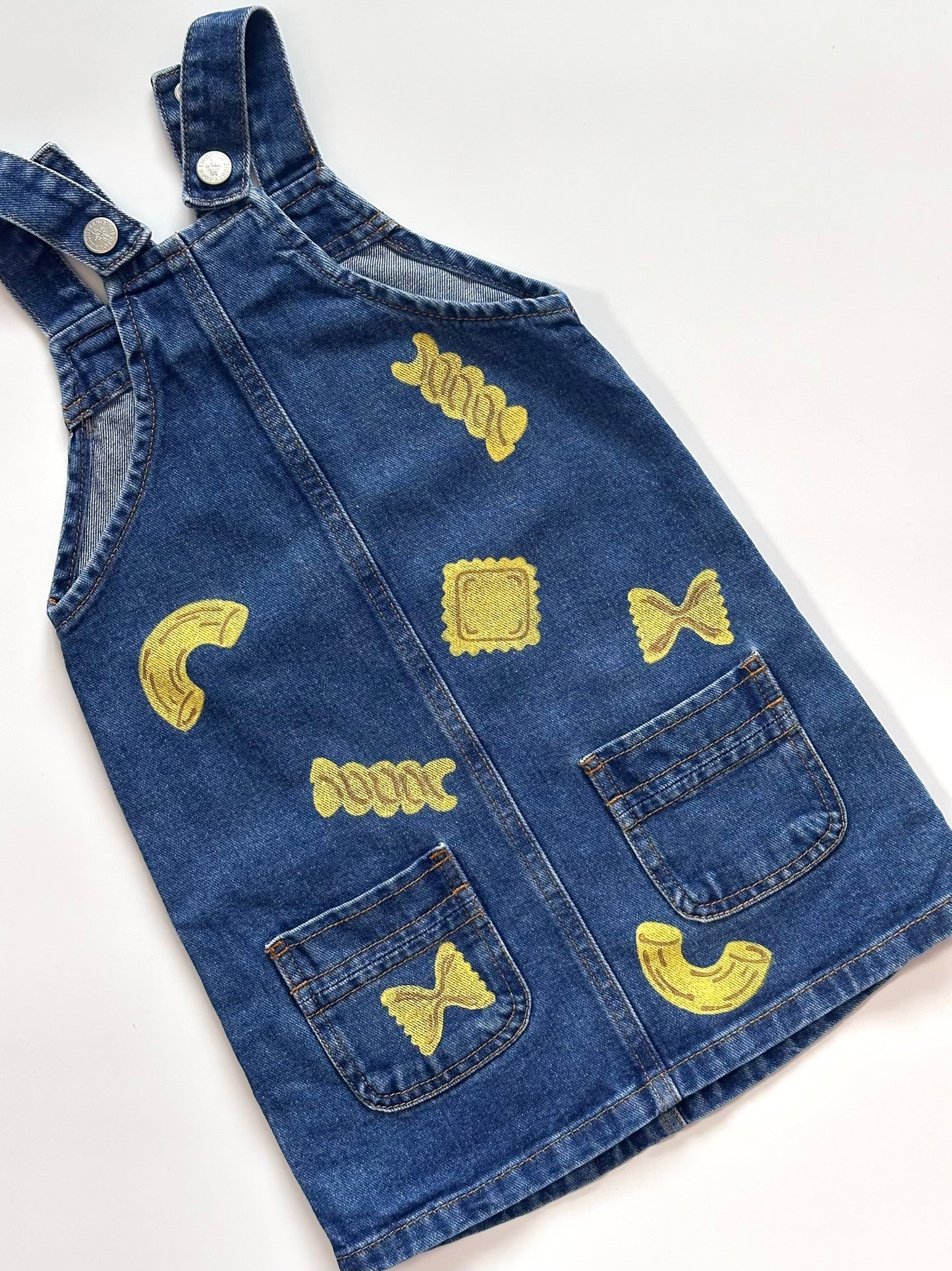 Pasta Print Denim Dungaree Dress