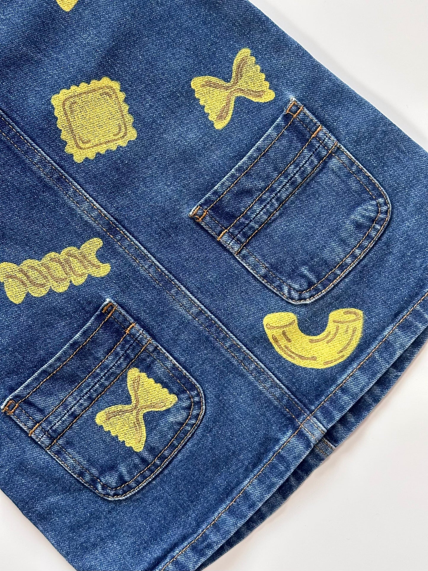 Pasta Print Denim Dungaree Dress