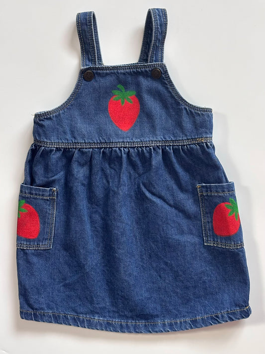 Strawberry Print Denim Pinafore Dress