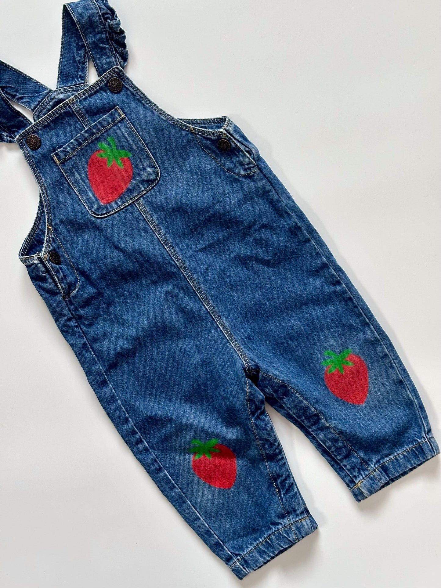 Strawberry Print Denim Dungarees