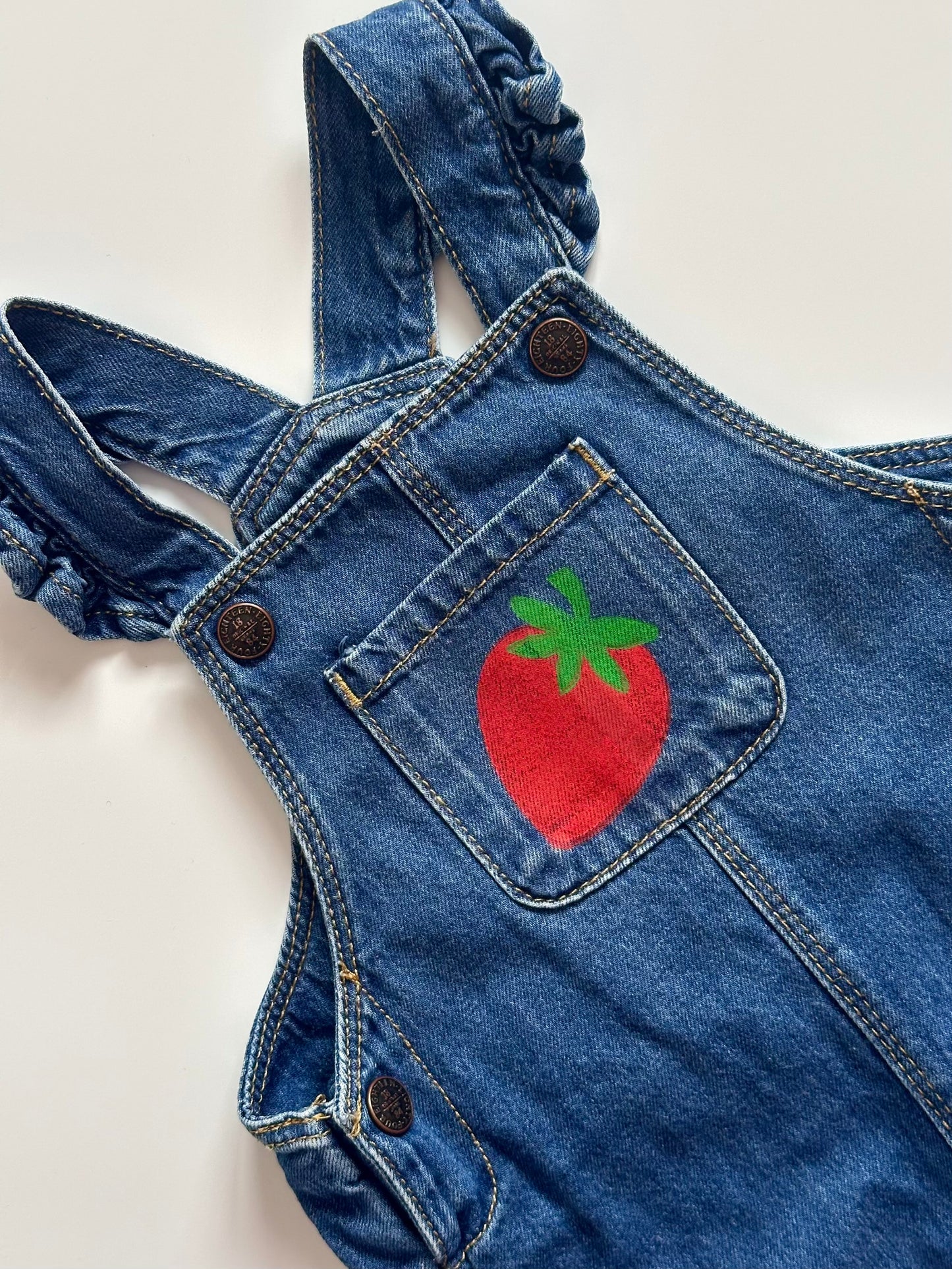 Strawberry Print Denim Dungarees