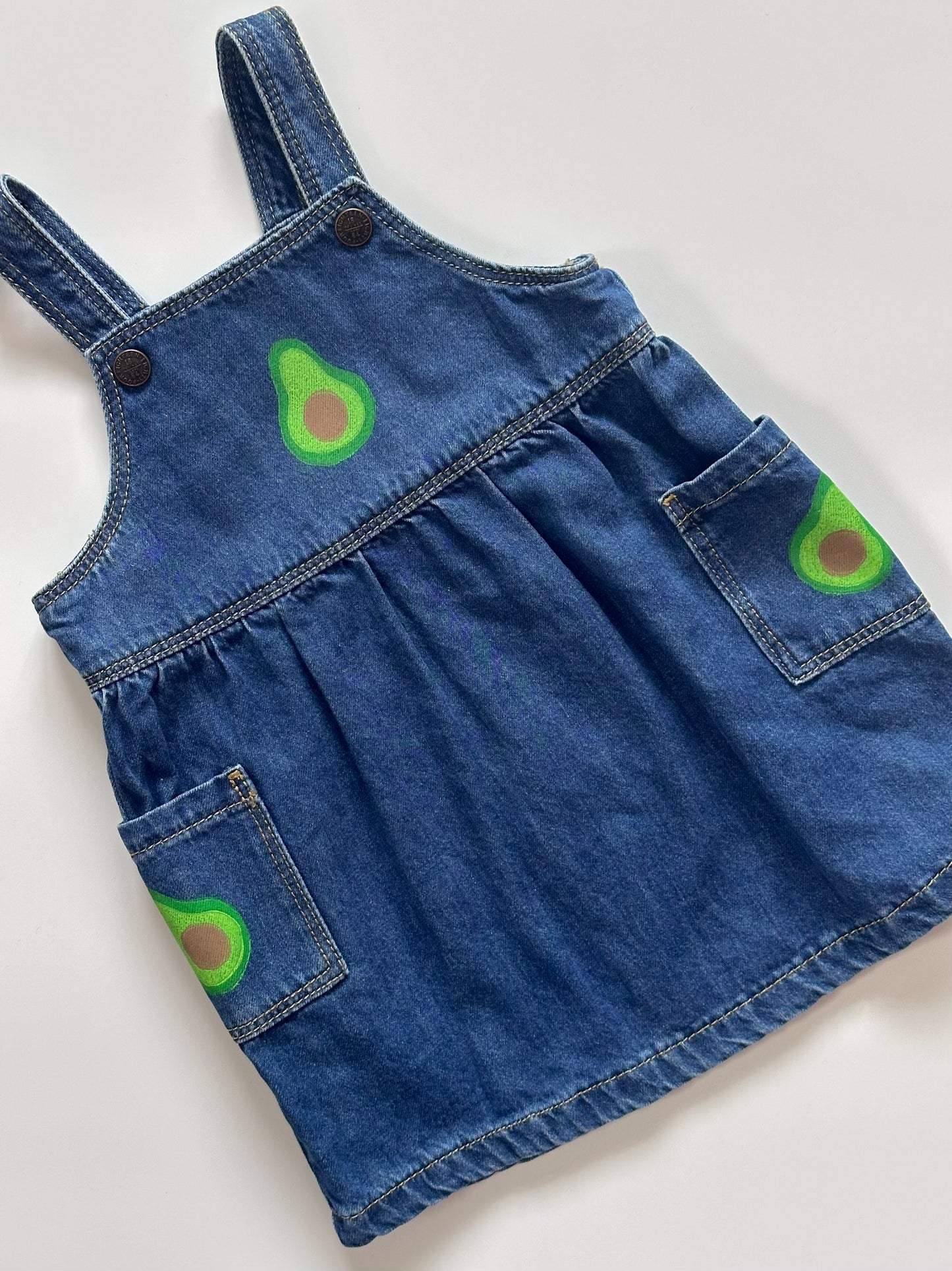 Avocado Print Denim Pinafore Dress