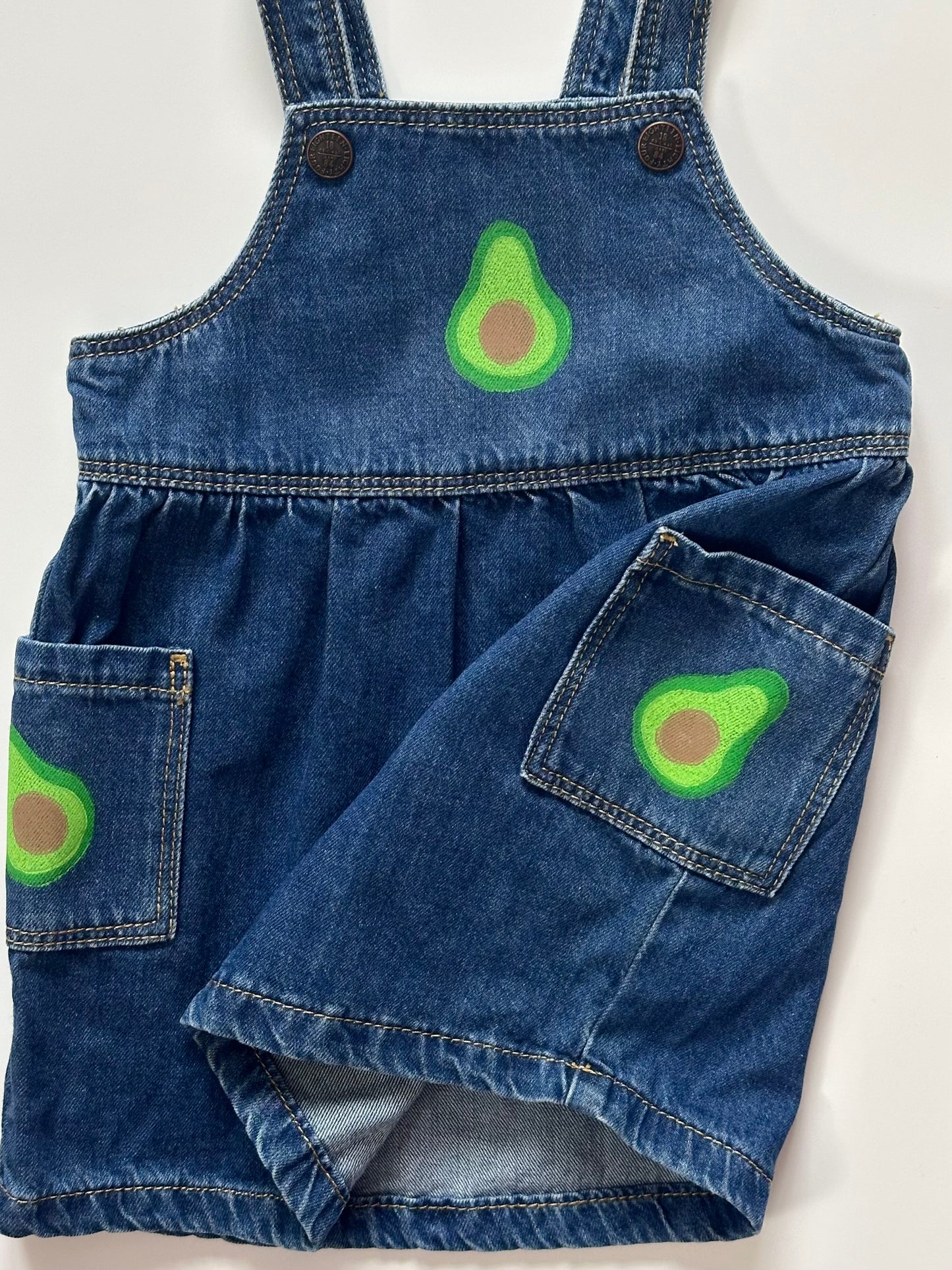 Avocado Print Denim Pinafore Dress