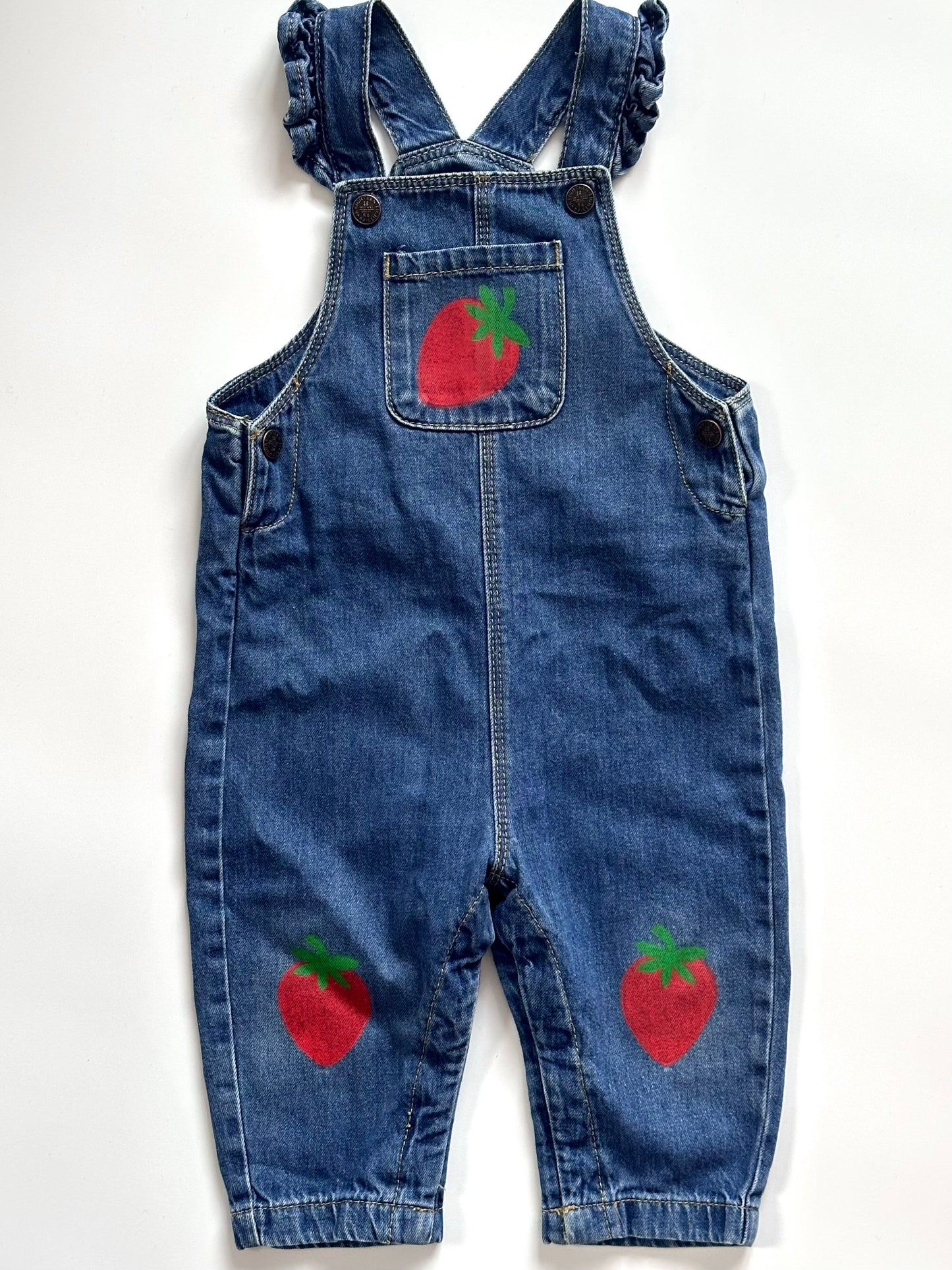 Strawberry Print Denim Dungarees